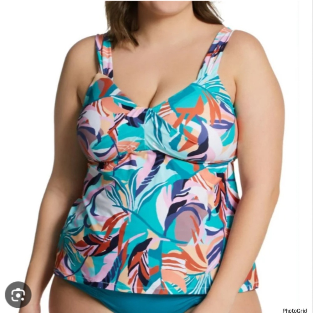 Raisins curve 22W teal plus size Tankini top NWT